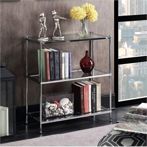 convenience concepts royal crest three-tier bookcase in clear glass and chrome
