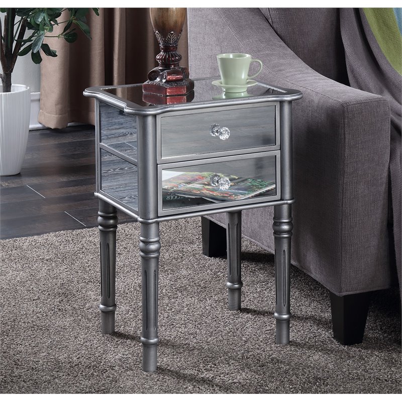 Convenience concepts gold coast mirrored end table store with drawer