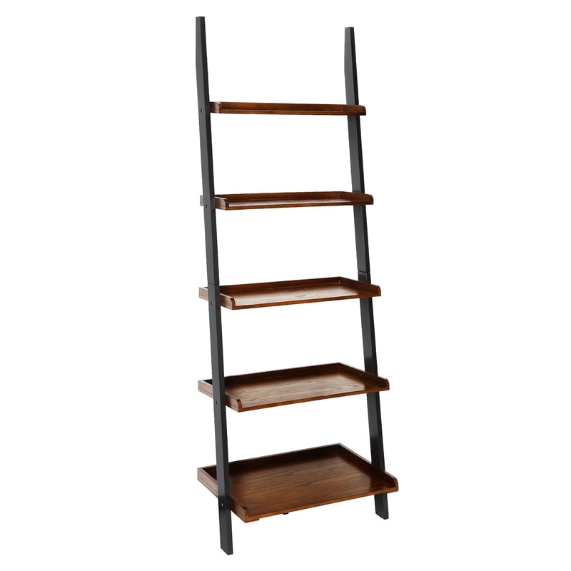 Convenience Concepts French Country Bookshelf Ladder in Dark Brown Walnut Wood