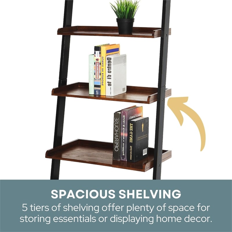 Convenience Concepts French Country Bookshelf Ladder in Dark Brown Walnut Wood