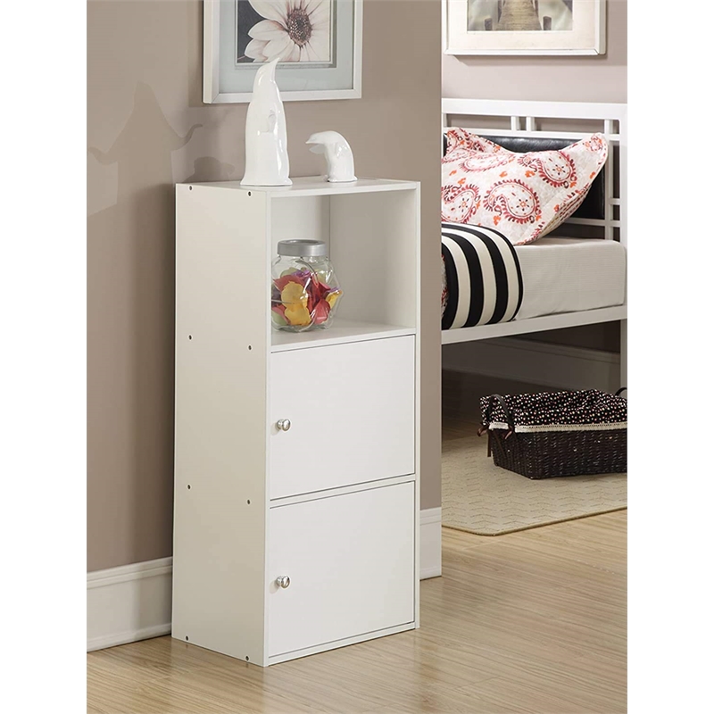 Convenience Concepts Xtra Storage Two-Door Bookcase in White Wood Finish
