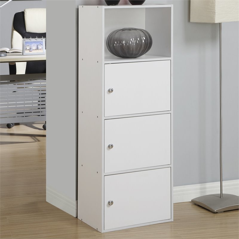 Convenience Concepts Xtra Storage Three-Door Bookcase in White Wood Finish