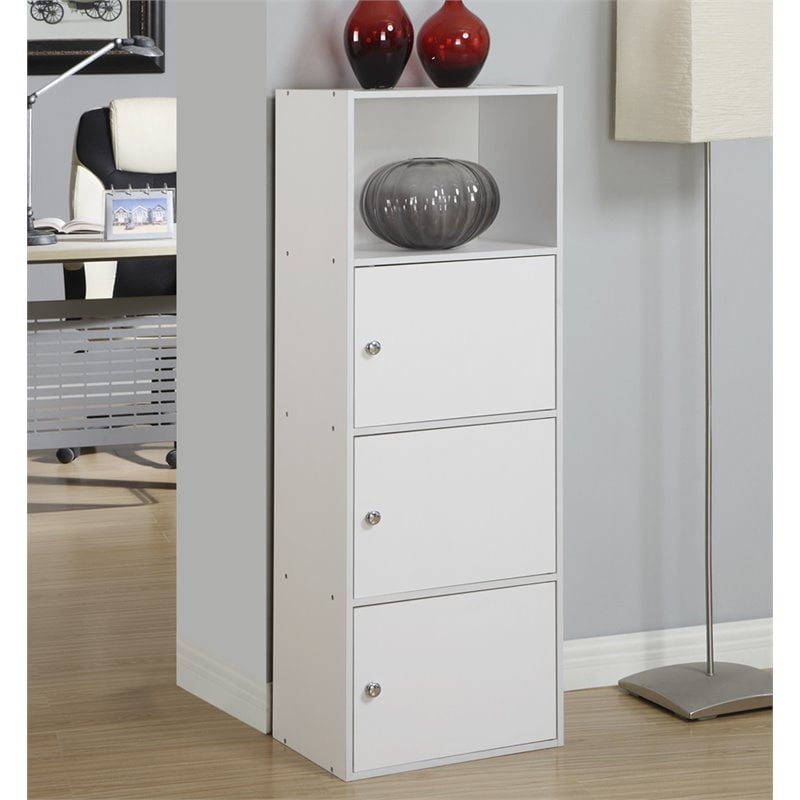 Convenience Concepts Xtra Storage Three-Door Bookcase in White Wood Finish