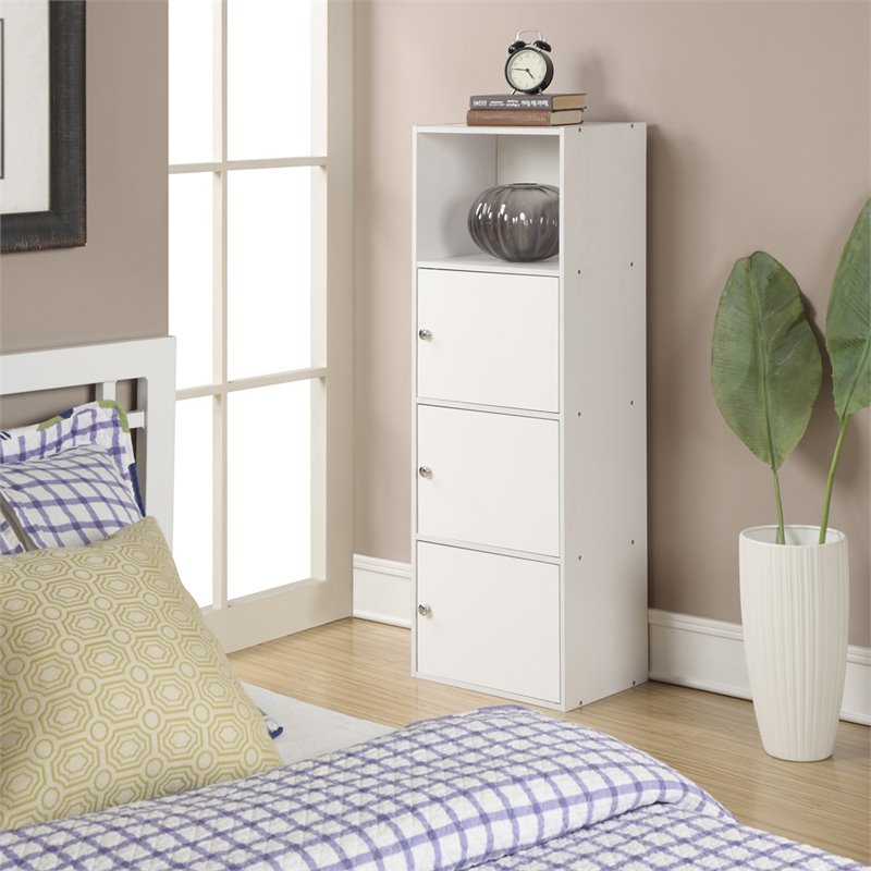 Convenience Concepts Xtra Storage Three-Door Bookcase in White Wood Finish