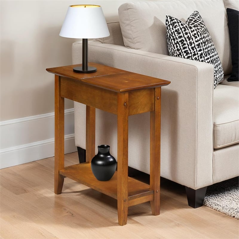 Convenience Concepts American Heritage Flip Top End Table in Walnut Wood