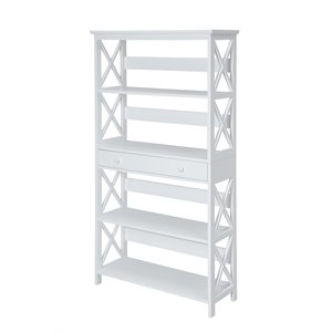 Convenience Concepts Oxford Five-Tier Bookcase with Drawer in White Wood Finish