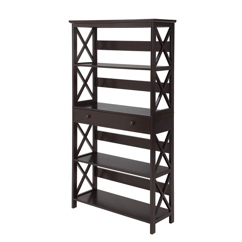 Convenience Concepts Oxford Five-Tier Bookcase with Drawer in Espresso Wood