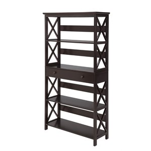 Convenience Concepts Oxford Five-Tier Bookcase with Drawer in Espresso Wood