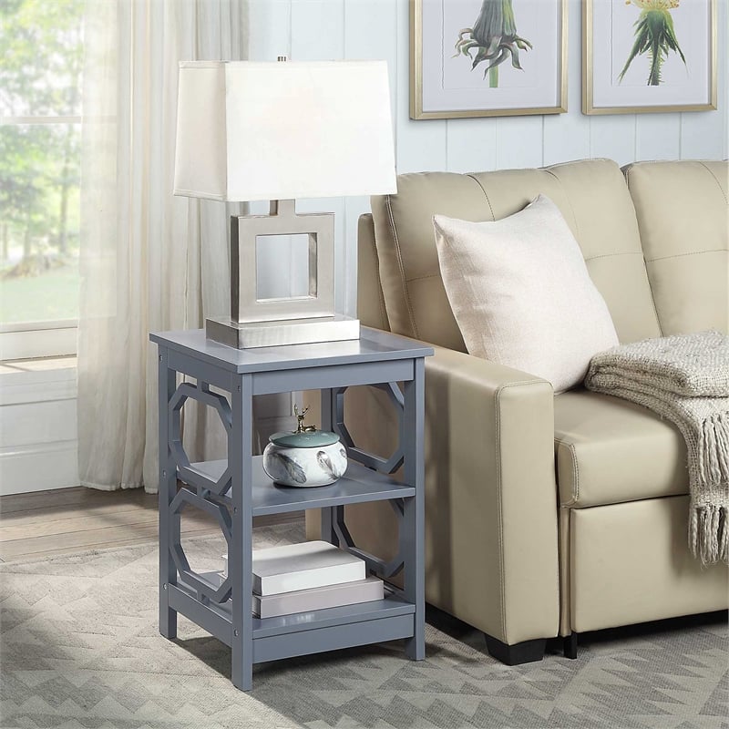 Convenience Concepts Omega Square End Table in Gray Wood Finish with Shelves