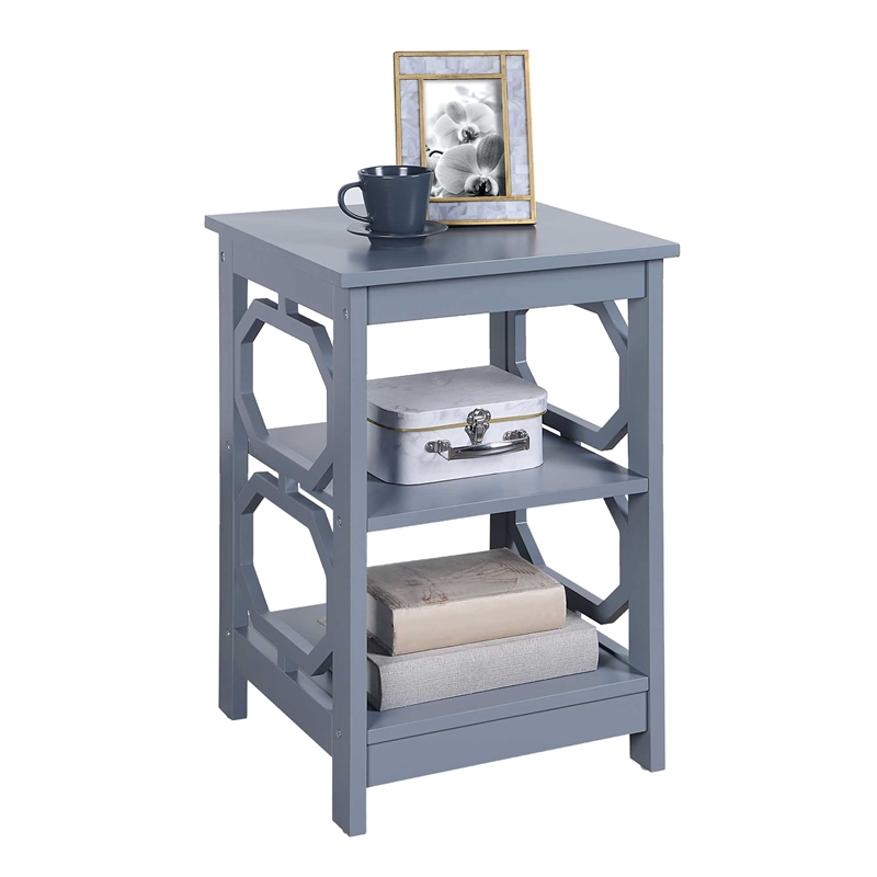 Convenience Concepts Omega Square End Table in Gray Wood Finish with Shelves