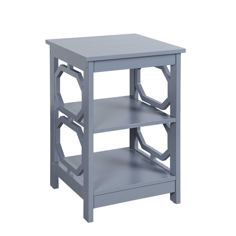 Convenience Concepts Omega Square End Table in Gray Wood Finish with Shelves