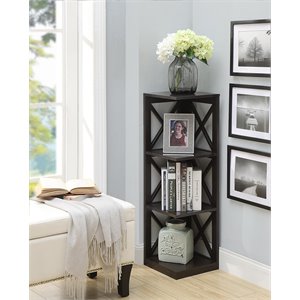 convenience concepts oxford three-tier corner bookcase in espresso wood finish