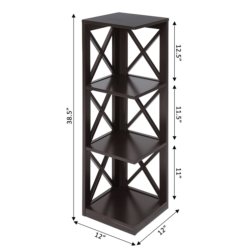 Convenience Concepts Oxford Three-Tier Corner Bookcase in Espresso Wood Finish