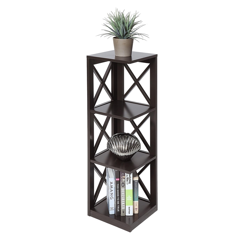 Convenience Concepts Oxford Three-Tier Corner Bookcase in Espresso Wood Finish