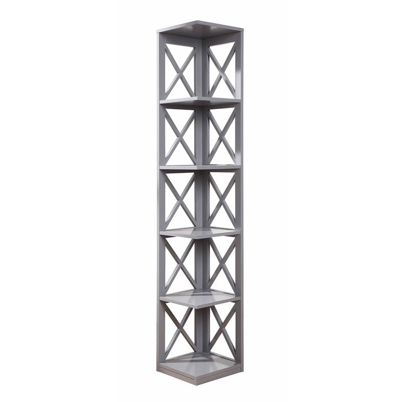 Convenience Concepts Oxford Five-Tier Corner Bookcase in Gray Wood Finish