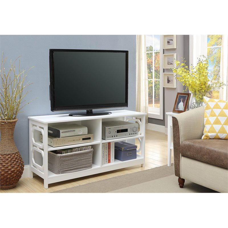 Convenience Concepts Omega TV Stand in White Wood Finish with Two Shelves