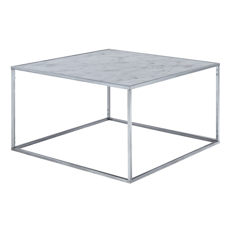 Convenience Concepts Gold Coast Faux Marble Coffee Table in Silver Metal Frame