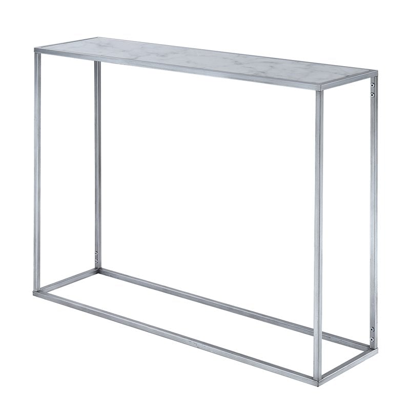 Convenience Concepts Gold Coast Faux Marble Console Table in Silver Metal Finish