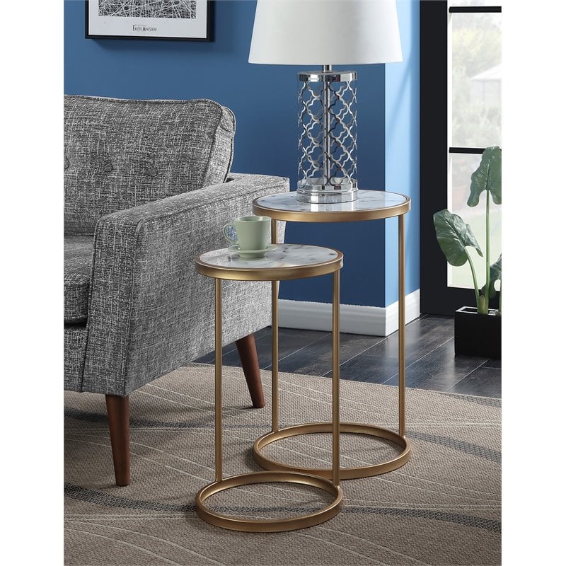 Convenience Concepts Gold Coast Faux Marble Nesting End Tables in Gold