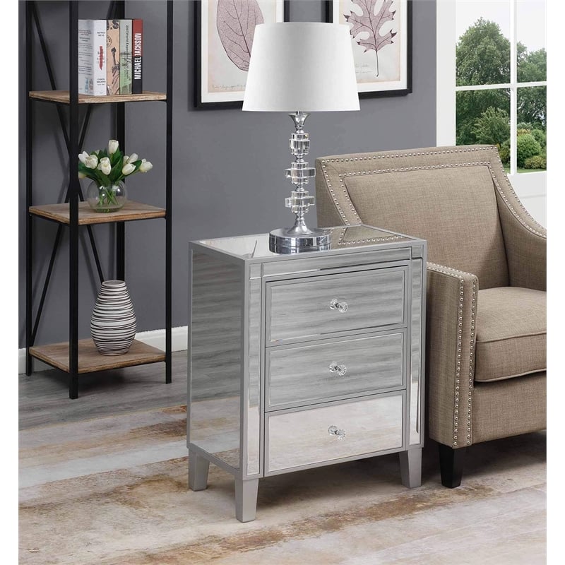 Convenience Concepts End Table Nightstand Bedside Rectangle in Glass - Mirrored