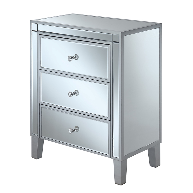 Convenience Concepts Gold Coast 3 Drawer Mirrored Chest In Silver