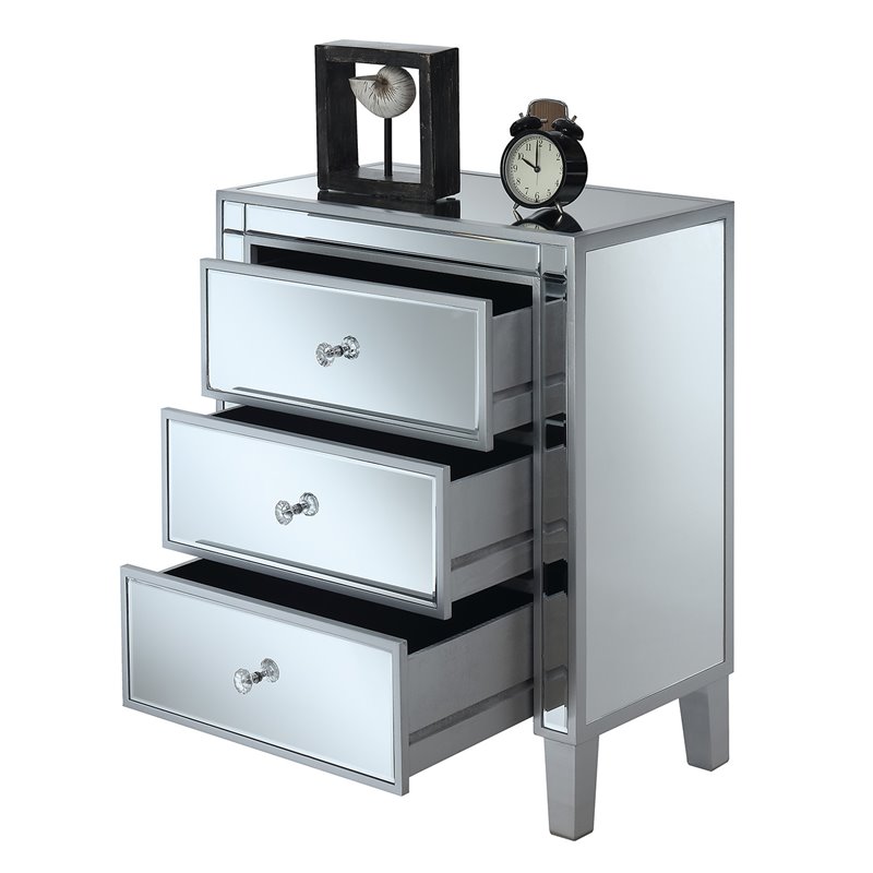 Convenience Concepts Gold Coast 3 Drawer Mirrored Chest In Silver