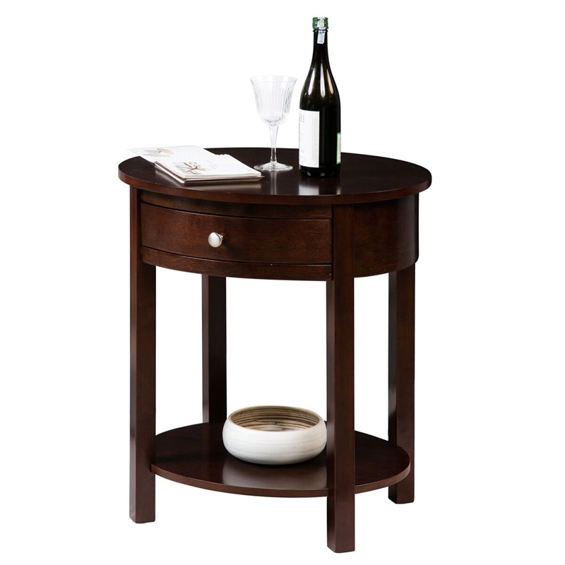 Convenience Concepts End Table Nightstand Bedside Oval in Wood - Espresso
