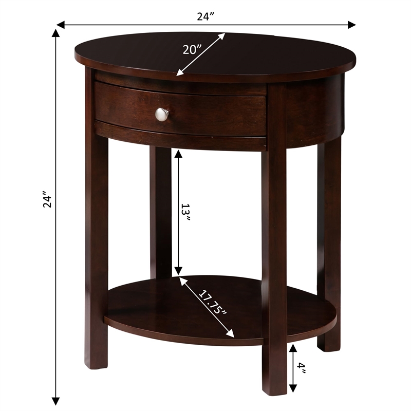 Convenience Concepts End Table Nightstand Bedside Oval in Wood - Espresso