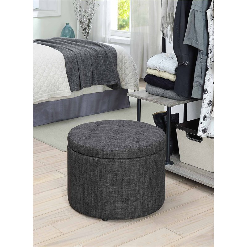 Convenience Concepts Designs4Comfort Round Shoe Ottoman in Gray Fabric
