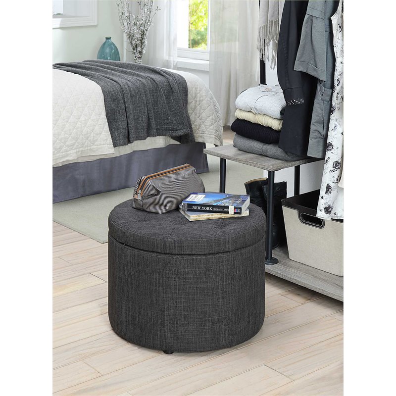 Convenience Concepts Designs4Comfort Round Shoe Ottoman in Gray Fabric