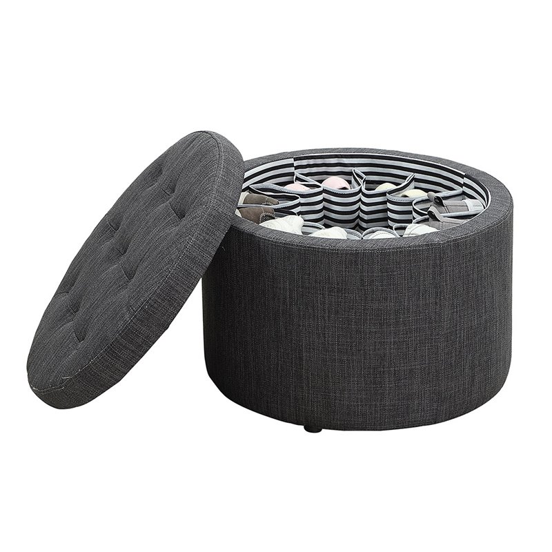 Convenience Concepts Designs4Comfort Round Shoe Ottoman in Gray Fabric