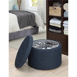 convenience concepts designs4comfort round shoe ottoman in blue fabric