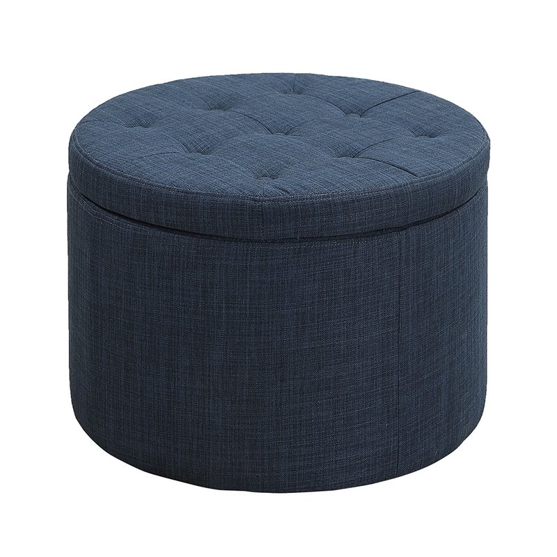 Convenience Concepts Designs4Comfort Round Shoe Ottoman in Blue Fabric