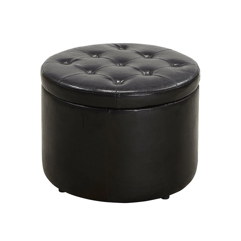 Convenience Concepts Designs4Comfort Round Shoe Ottoman in Black Faux Leather