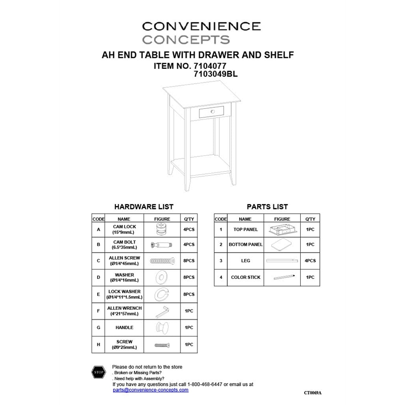 Convenience Concepts American Heritage End Table with Drawer in Cherry Wood