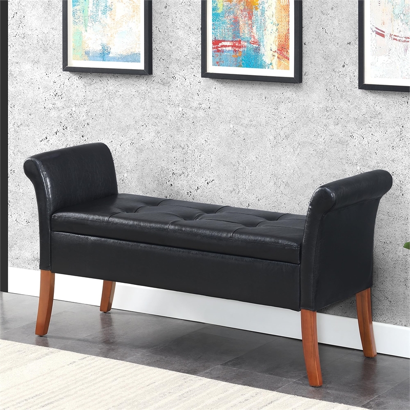 Convenience Concepts Designs4Comfort Garbo Storage Bench in Black Faux Leather