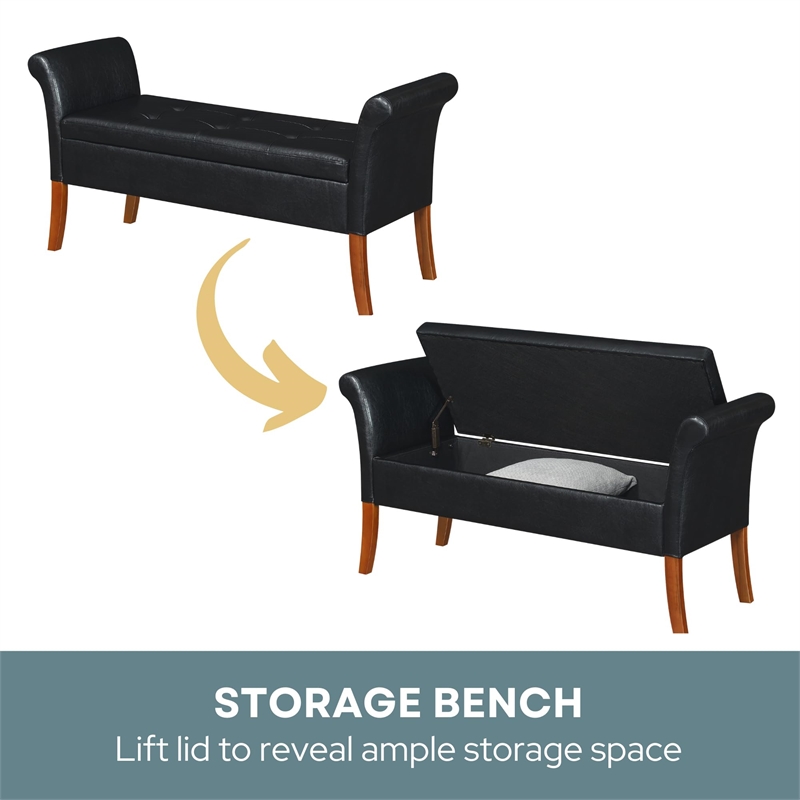 Convenience Concepts Designs4Comfort Garbo Storage Bench in Black Faux Leather