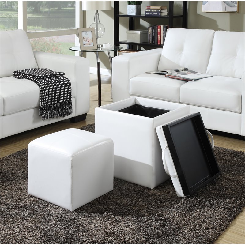 Designs4Comfort Park Avenue Single Ottoman with Stool in White Faux Leather