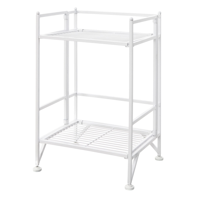 Convenience Concepts Xtra Storage Two-Tier Folding Shelf in White Metal Finish