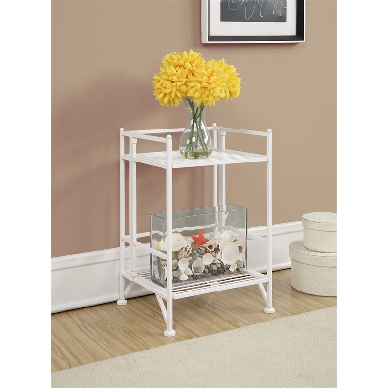 Convenience Concepts Xtra Storage Two-Tier Folding Shelf in White Metal Finish