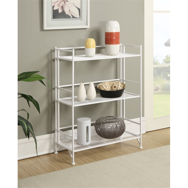 Convenience Concepts Xtra Storage Three-Tier Wide Folding Shelf in White Metal
