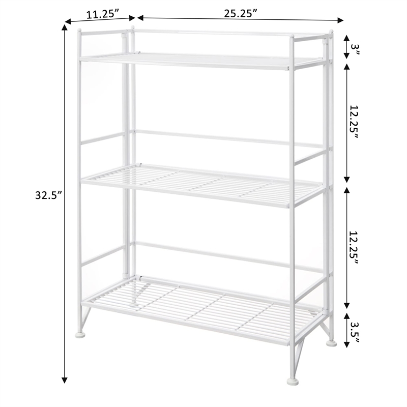 Convenience Concepts Xtra Storage Three-Tier Wide Folding Shelf in White Metal