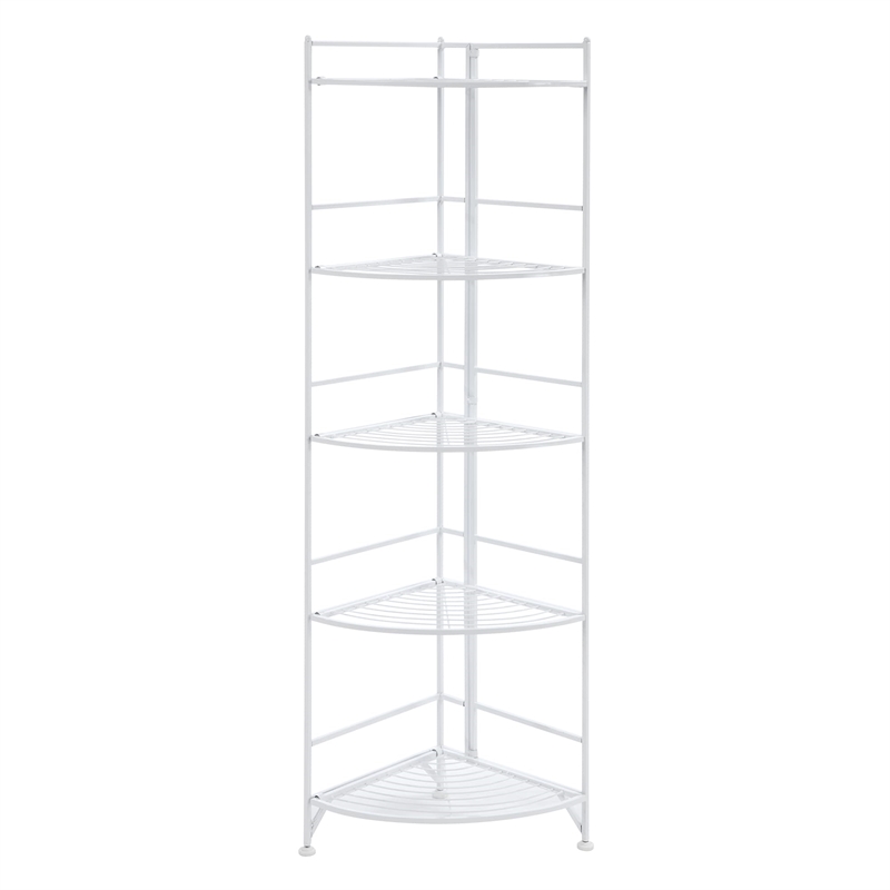 Convenience Concepts Xtra Storage Five-Tier Folding Corner Shelf in White Metal