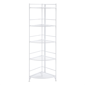 Convenience Concepts Xtra Storage Five-Tier Folding Corner Shelf in White Metal