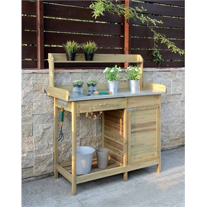 Convenience Concepts Deluxe Potting Bench with Cabinet- Natural Fir Wood Finish