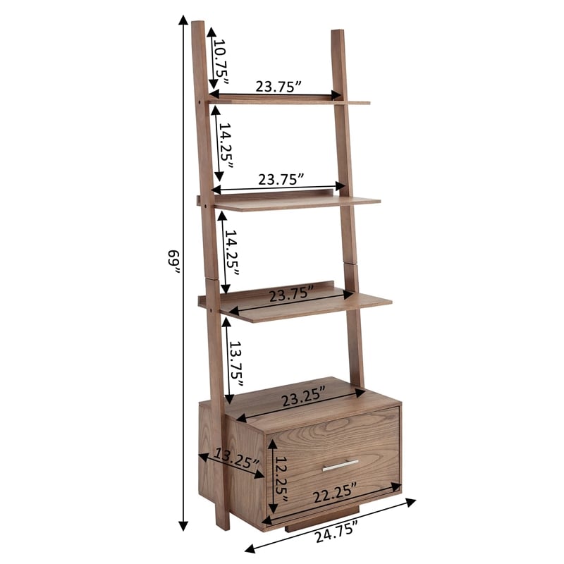 American Heritage Ladder Bookcase with Drawer in Caramel Driftwood Wood Finish