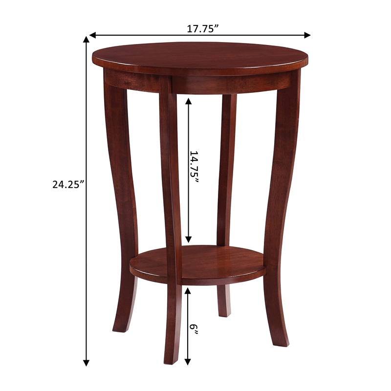 Convenience Concepts American Heritage Round End Table in Mahogany Wood Finish