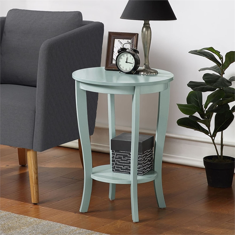 Convenience Concepts American Heritage Round End Table in Sea Foam Green Wood
