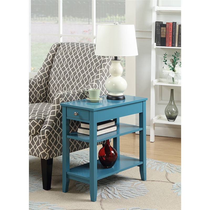 Convenience Concepts American Heritage Three-Tier End Table in Blue Wood Finish