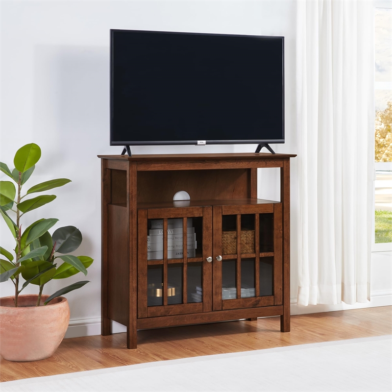Convenience Concepts Big Sur Highboy TV Stand in Dark Walnut Wood Finish